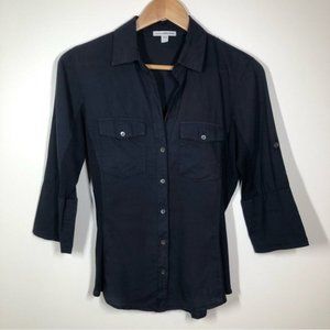 Standard  James Peres Navy Blue Cotton Button Down Shirt Size Small